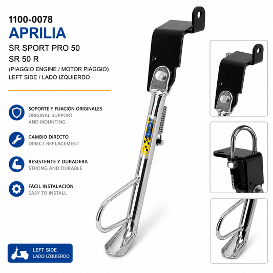 Caballete lateral izquierdo cromado Aprilia SR 50 R SR Sport Pro 50 Motor Piaggio IGM 1100-0078